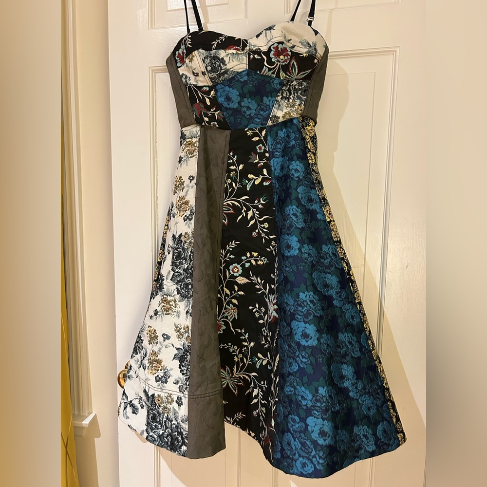 Strapless Floral Dress - Blue, Black, White